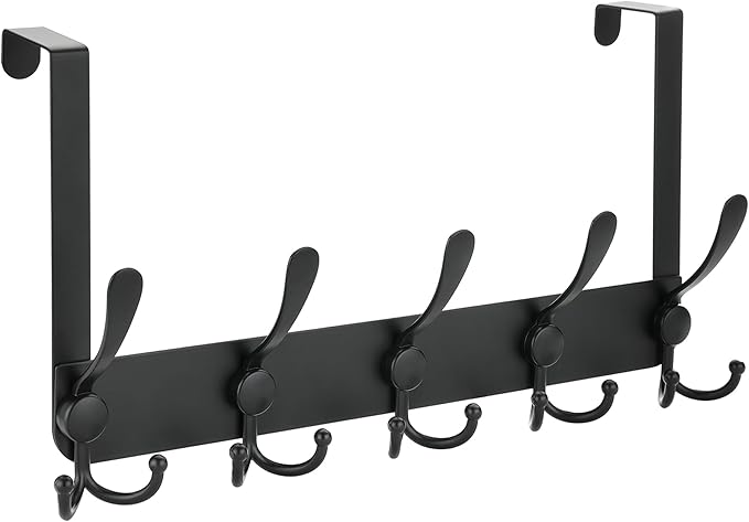 OIM OMIIOMIO No Drill, No Installation Over The Door Coat Rack with 15 Hooks - Door Hanger Organizer for Towels, Coats, Hats | Bathroom, Bedroom, Closet Storage Solution