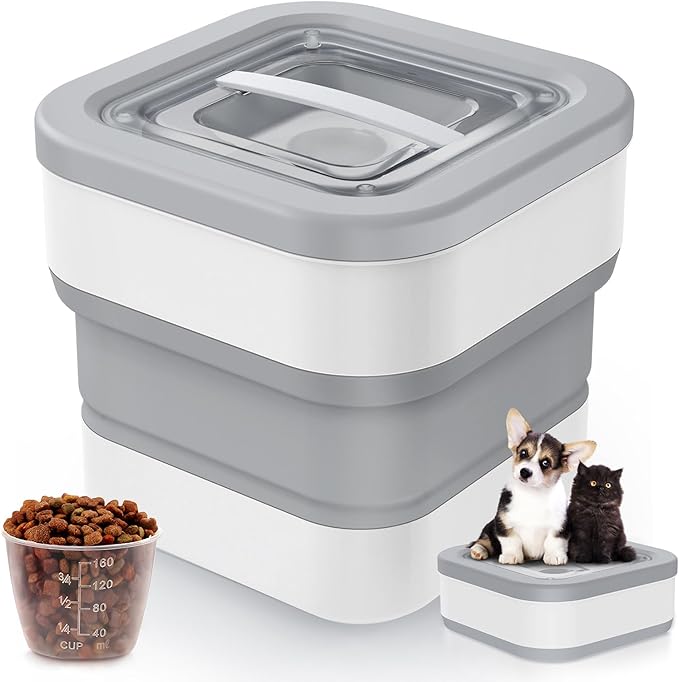 InnOrca Collapsible Dog Food Storage Container, 10-14 Lbs Capacity Cat Pet Food Container with Magnetic Lid & Measuring Cup, Multi Purpose Storage Container For Dry Food, Cereal