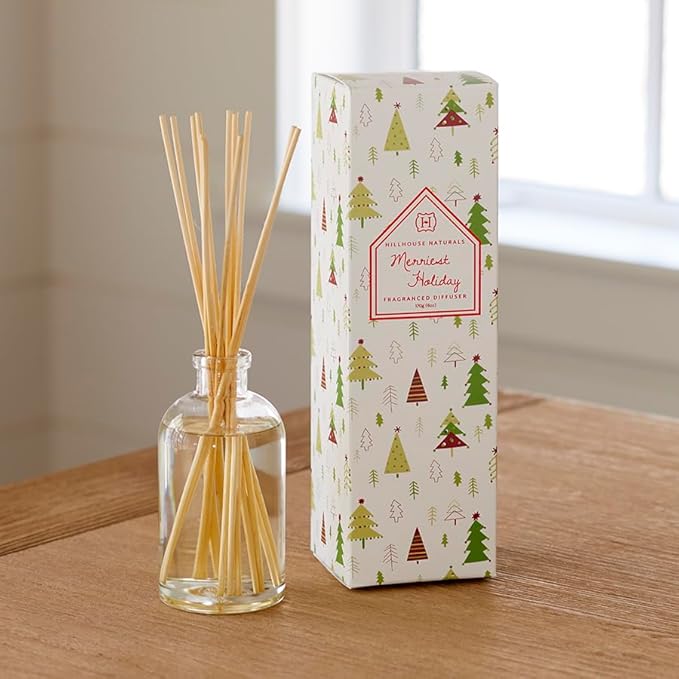 Hillhouse Naturals Reed Diffuser Set - Merriest Holiday Scent Diffuser - Reed Diffusers for Home with Long Lasting Fragrance – 6 oz Oil – Diffuse Time 4-6 Months – Made in The USA