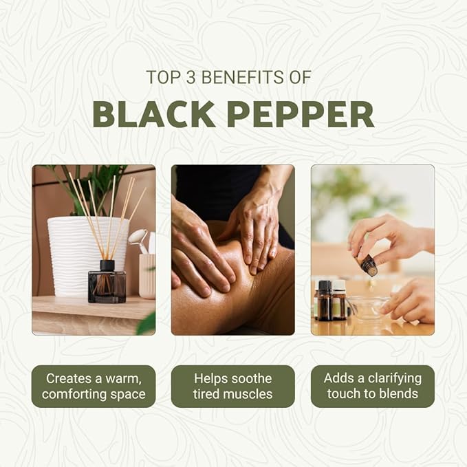 Black Pepper Essential Oil - Direct from Madagascar Farms - Steam Distilled - Aceite Pimienta Negra for Aromatherapy, Massage, Diffuser, DIY Candle and Soap Making - 5ml
