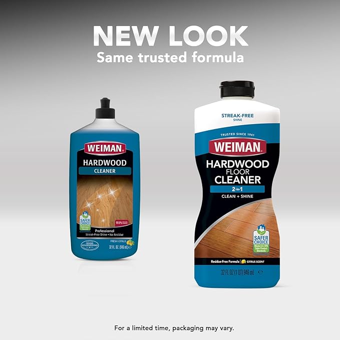 Weiman Hardwood Floor Cleaner for Finished Hardwood, Engineered Flooring, Vinyl & Laminate Surfaces - Streak-Free Shine, No Residue - 32 oz (2 PACK)