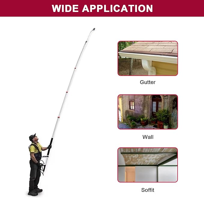 Carivia 24 FT Telescoping Pressure Washer Wand with Pressure Washer Extension Wand,Brush Head,Gutter Cleaner Attachment and Support Belt,Pressure Washer Extension Pole for Wall Roof Gutter