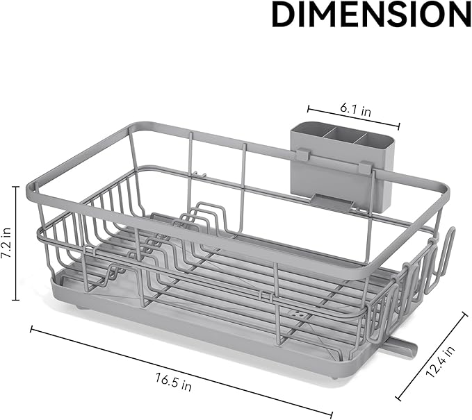 TOOLF Large Dish Drying Rack for Kitchen Counter,Kitchen Dish Racks with Drainboard,Sink Dish Strainer Rack,Countertop Dish Drainer Rack with Cup & Utensil Holders,Gray