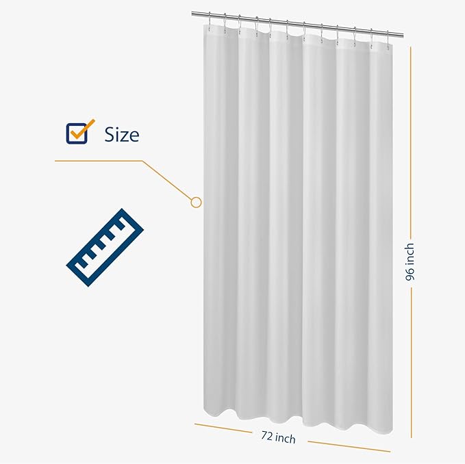 N&Y HOME Extra Long Shower Curtain Liner Fabric 72 x 96 inches, Hotel Quality, Washable, Water Repellent, White Spa Bathroom Curtains with Grommets, 72x96