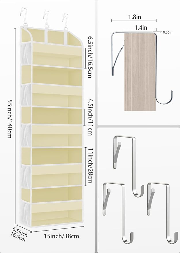 TAHAVICE 1 Pack Over The Door Storage Organizer with 5 Pockets 10 Mesh Pockets, 44 lbs Weight Capacity Door Hanging Organizers and Storage for Bedroom,Bathroom,Nursery,Kidroom,Babyroom