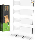 ANTOWIN 4 Pack Expandable Drawer Dividers, 4.7'' High, Extend from 12.2'' to 17.7'', Dresser Drawer Organizers, Bamboo Separators for Kitchen, Bedroom, Office, Bathroom (White)