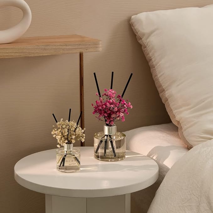 COCODOR Reed Diffuser Set with Preserved Baby's Breath with Sticks/April Breeze / 6.7oz / Scent Fragrance Oil Diffuser for Bedroom Bathroom Home Decor