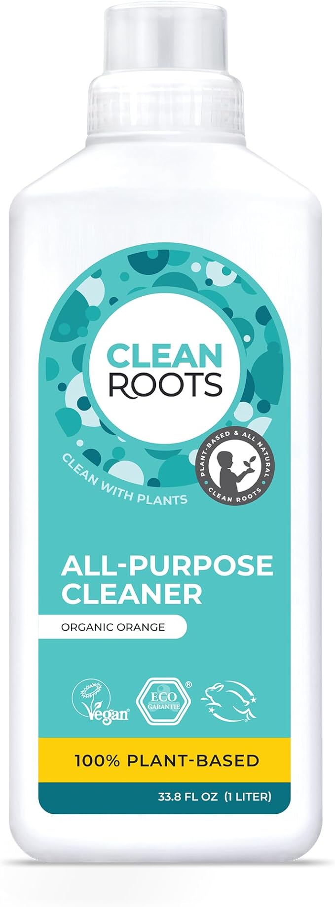 CLEAN ROOTS All-Purpose Cleaner – EcoGarantie Certified, 100% Plant-Based Formula, Made with Organic Ingredients, Scented with Organic Orange Essential Oil – 33.8 fl oz (1 L), Pack of 2