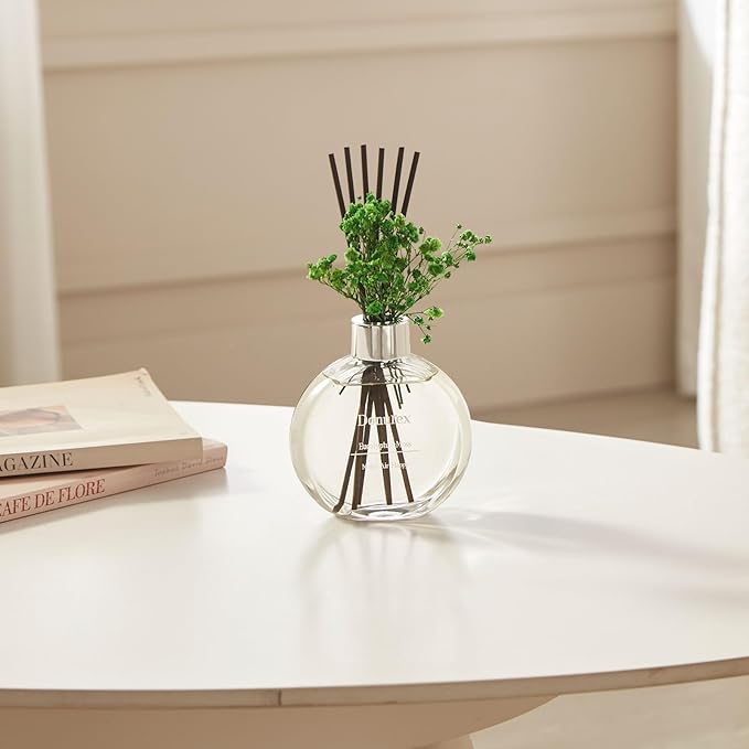 Flower Reed Diffuser Set 5.07oz Eucalyptus & Moss Scent Diffuser with Sticks Home Fragrance Reed Diffuser for Bathroom Shelf Decor