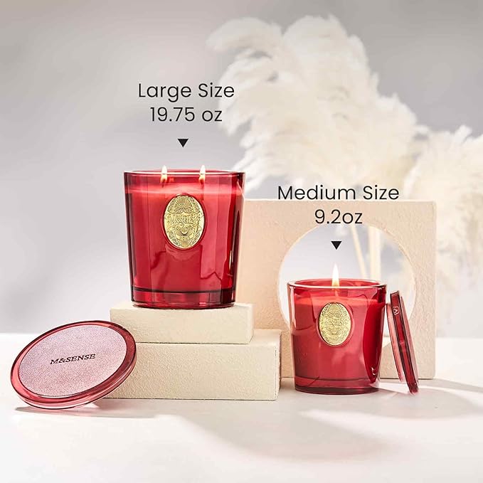 M&SENSE Large Two-Wick Strong Soy Candle | Red Camellia & Vivid Red | 19.8 oz, 120H Burn Time | Luxury Scented Candle for Relaxation, Home Décor,Gift for her | Ideal for Valentine Day