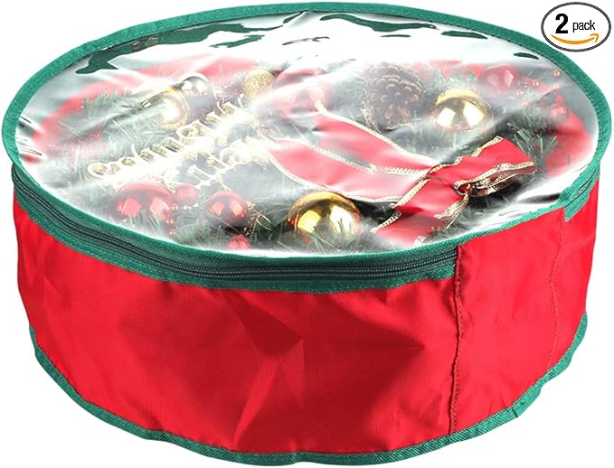 20x20x6 Inch Wreath Storage Bag, Heavy Duty Oxford Fabric & PVC, Transparent Design, Double Zipper, Handle, Waterproof, Protects Decorations