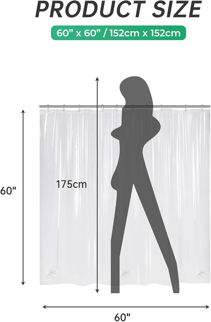 AmazerBath Small Stall Shower Curtain Clear 60x60 Inches, Plastic RV Shower Curtain for Camper, Heavy Duty 8G Premium PEVA, Bathroom Accessories with 3 Big Stones and 10 Rustproof Grommets