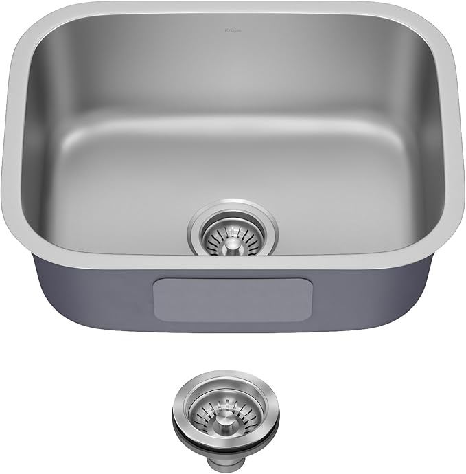 Kraus 23 Inch Stainless Steel Kitchen Sink, Durable 18 Gauge Single Bowl Kitchen Sinks Undermount, KBU12