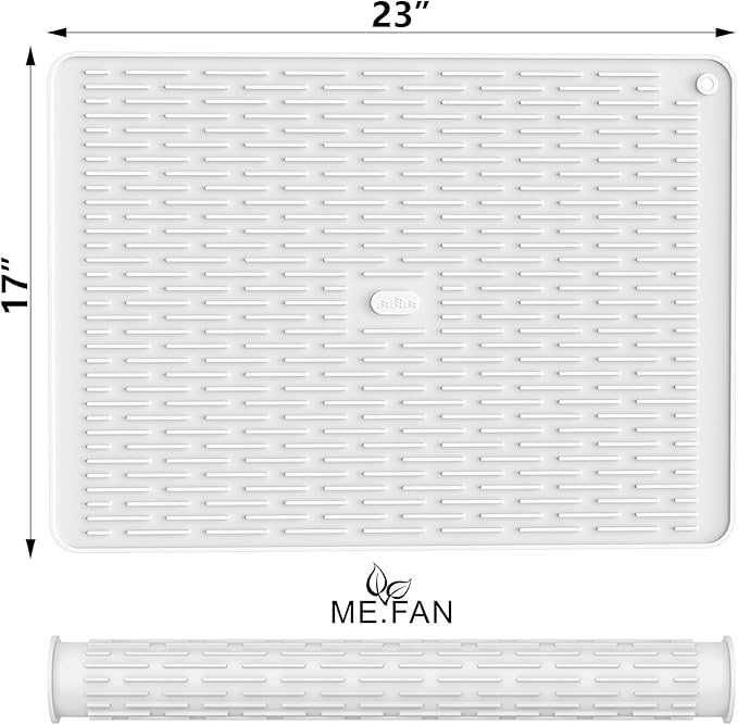 ME.FAN Silicone Dish Drying Mat for Kitchen Counter, Dish Drying Pad for Sink, Refrigerator or Drawer, Countertop Protection Pad XL - 23''×17'' - White