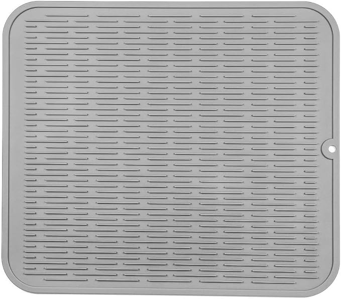 MicoYang Silicone Dish Drying Mat for Multiple Usage,Easy clean,Eco-friendly,Heat-resistant Silicone Mat for Kitchen Counter or Sink,Refrigerator or Drawer Liner Grey XL 18 inches x 16 inches