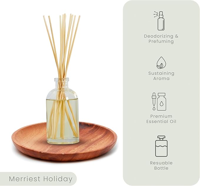 Hillhouse Naturals Reed Diffuser Set - Merriest Holiday Scent Diffuser - Reed Diffusers for Home with Long Lasting Fragrance – 6 oz Oil – Diffuse Time 4-6 Months – Made in The USA