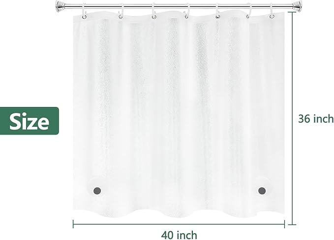 Waterproof EVA Shower Window Curtain 3D Frosted for Privacy, 40 x 36 inch Bpa-Free Vinyl Shower Curtain Liner Small with 2 Large Magnets, Mini Plastic Bathroom Window Curtain Translucent