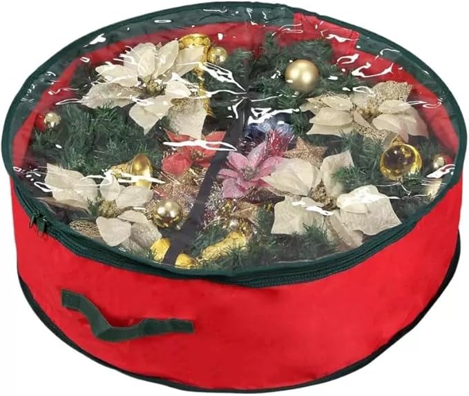 24/30 Inch Christmas Wreath Storage Bag, Waterproof Clear PVC Top, Dual Zippers, Carry Handles Wreath Storage Container, 2-in-1 Wreath & Lifebuoy Storage Cover for Home, Moving, Festive Decoration