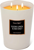 HomeLights Scented Candles - Large Jar Aromatherapy, Natural Soy Wax, 130 Hour Long Burning, Clean Linen & Sea Salt