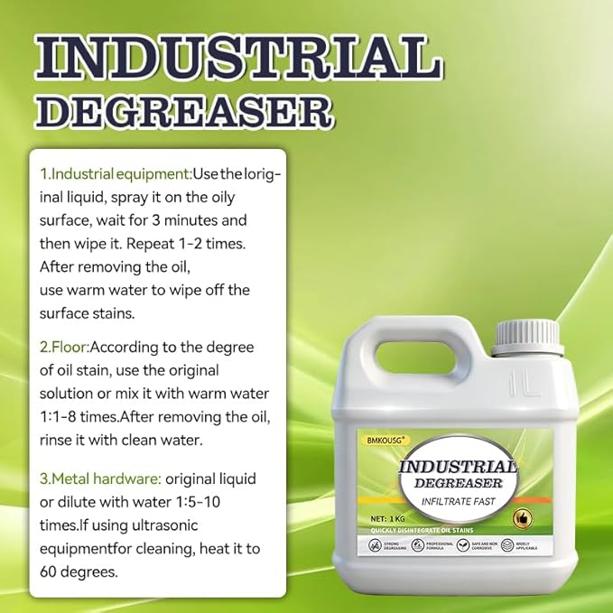 Bmkousg Carburetor Cleaner & Industrial Machine Degreaser - Heavy Duty Cleaner for Commercial Kitchen Hoods, Metal Parts, Engine Components, CNC Machines | Degreaser Concentrate, Safe & Strong (1 KG)