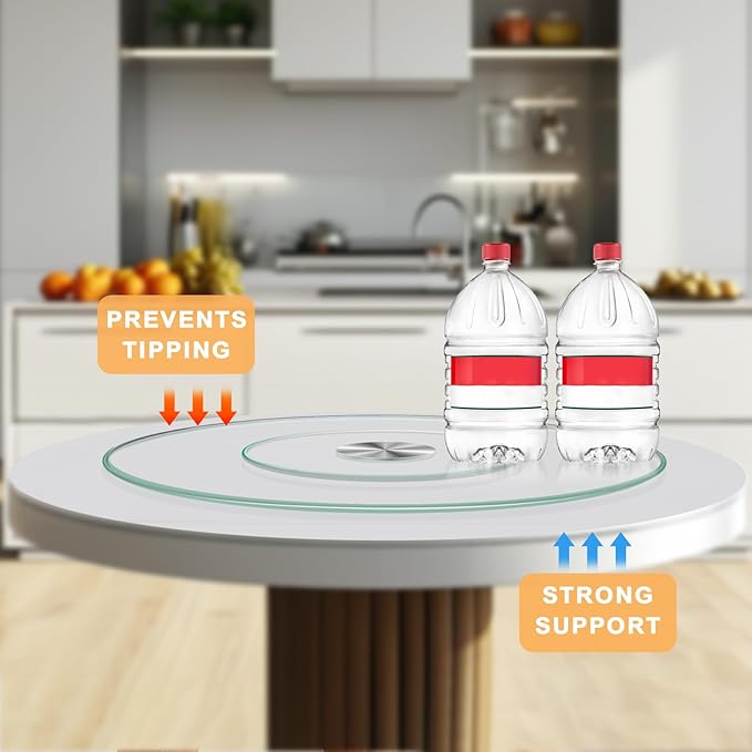 31" Tempered Glass Lazy Susan Turntable - Round Rotating Serving Tray for Dining Table, Kitchen, Party - Heat-Resistant, Silent Spinner, Modern Design