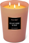 HomeLights Scented Candles | Large Jar Candle-33.3 Oz. Natural Soy Aromatherapy Candles | Up to 130 Hours Burn Time with 3 Cotton Wicks, Home Decorative Fragrance Candles Gift - Velvet Rose Oud