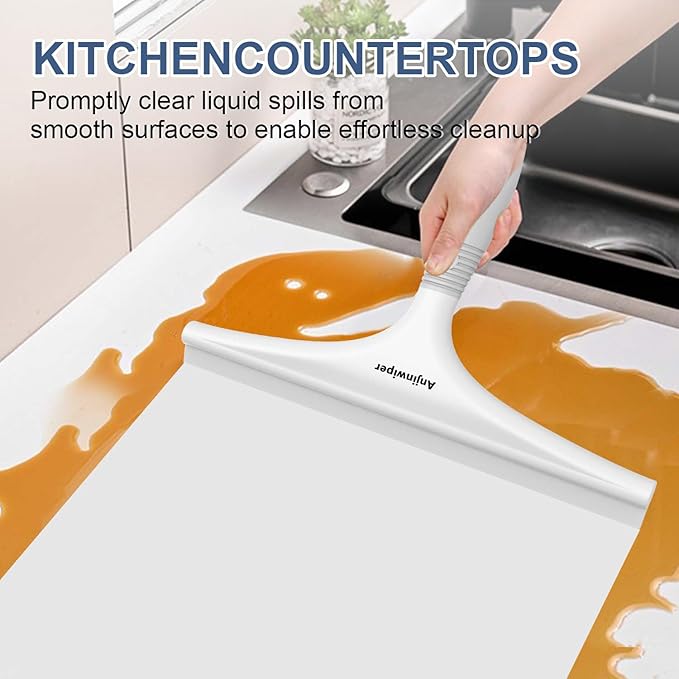 Anjinwiper Silicone Shower Squeegee with Hook, Bathroom Squeegee for Shower Glass, Squeegee for Shower Doors, Mirror and Window, Shower Squeegee for Tile Shower Walls(10 inch, White & Gray)