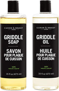 CARON & DOUCET - 100% Plant-Based Griddle Cleaning Set: Seasoning Oil & Soap for Washing, Restoring & Seasoning Griddles!