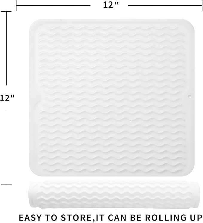 MicoYang Silicone Dish Drying Mat for Multiple Usage,Easy clean,Eco-friendly,Heat-resistant Silicone Mat for Kitchen Counter or Sink,Refrigerator or Drawer liner Translucent M 12 inches x 12 inches