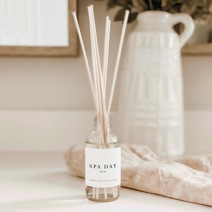 Sweet Water Decor Spa Day Reed Diffuser Set - Sea Salt, Jasmine, Wood, and Cream Scented Diffuser - Relaxing Spa Scent Diffusers for Home, Long Lasting Fragrance, Made in The USA