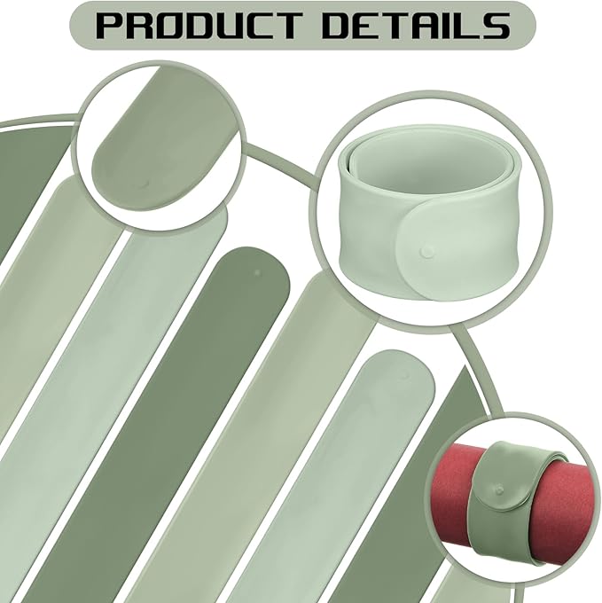 Charniol 12 Pieces Wrapping Paper Roll Holder Holiday Flip Wraps Silicone Covered Metal Strips Flip 1 x 9 Inch Stabilizer Slap Band for Poster Gift Paper Vinyl Storage Organize (Green)