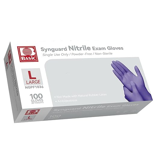 Basic Nitrile Exam Gloves, Medical Violet Blue Gloves Large Disposable Latex Free Powder-Free For Exam, Food Prep Cleaning, 100 Pcs, L, NGPF1036