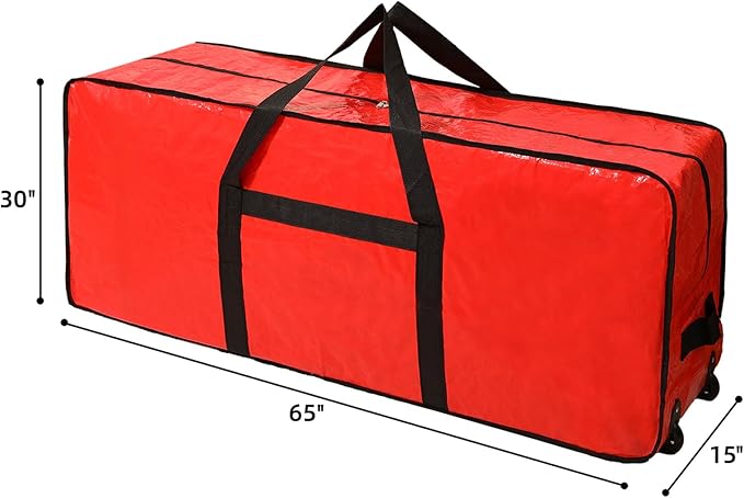 HOMEST Christmas Tree Storage Bag, Fits for 7.5-9 ft Xmas Artificials, Zippered Bag with Reinforced Carrying Handles and Wheels, Red (Bag Only)