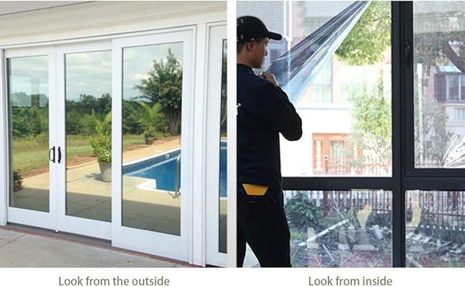 Window Film One Way Daytime Privacy Mirror Tint Treatments UV Heat Control Vinyl Stickers Sun Block Glass Paper Door Covering Reflective Static Cling (Black Silver, 23.6 Inch x 13.1 Feet)