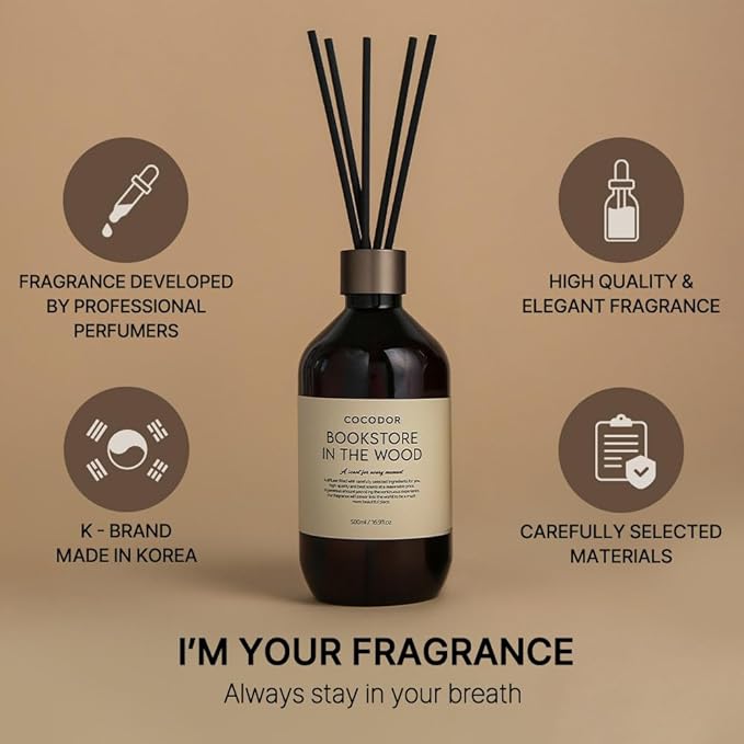 COCODOR Premium Reed Diffuser/Woody Hotel /16.9oz /1 Pack/Large Capacity Fragrance Scent Oil Stick Diffuser Set for Bedroom Bathroom Home Décor