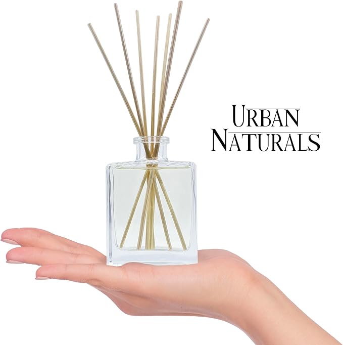 Urban Naturals Lavender Fields Oil Essential Oil Reed Diffuser Set with Real Lavender! French Blossoms, Geranium & Clary Sage – Sleek Rectangular Refillable Glass Bottle – Made in The USA