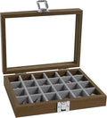 Wudygirl Small Jewelry Box Wooden Jewelry Organizer 24 Grid Ring Holder Earring Box with Lid Earring Holder Organizer for Women Jewelry Display Case Ring Storage for Drawer (Gray)