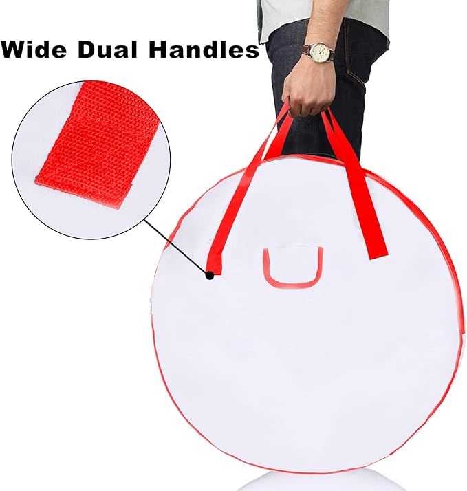 36" Christmas Wreath Storage Container Bag - Christmas Extra Large Garland Wreath Storage Container - Reinforced Wide Heavy Duty Handle & Double Sleek Zipper - Protect Your Party Decorations- White