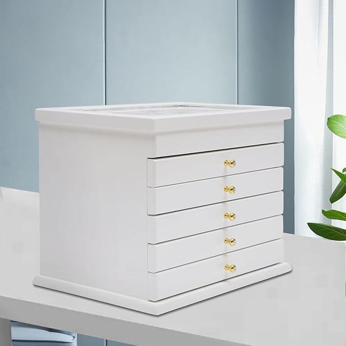 6-layer White Jewelry Box Organizer, Exquisitely Lucky Four Leaf Clover Wooden Jewelry Storage Organizer Great Ideal for Earring, Ring, Necklace, Bracelets,Christmas Gifts