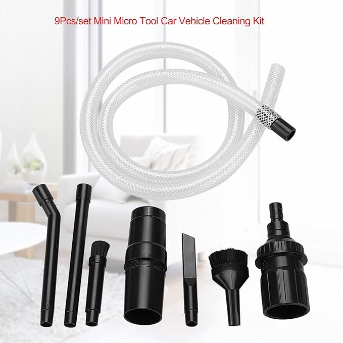 Gsycle 9PCS Mini Micro Cleaning Tool Set, Car Detail Vacuum Attachment Kit Universal Vacuum Cleaner Attachments Crevice Tool for Home, Car