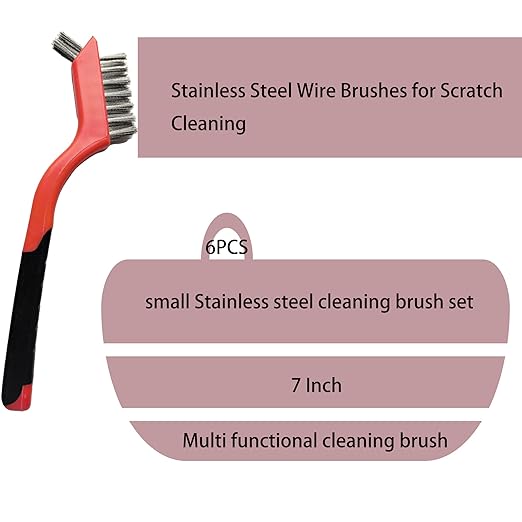 6 Pcs Wire Brushes for Cleaning, Stainless Steel Bristles Scratch Brush Set for Polishing, Rust Removal & Deep Cleaning