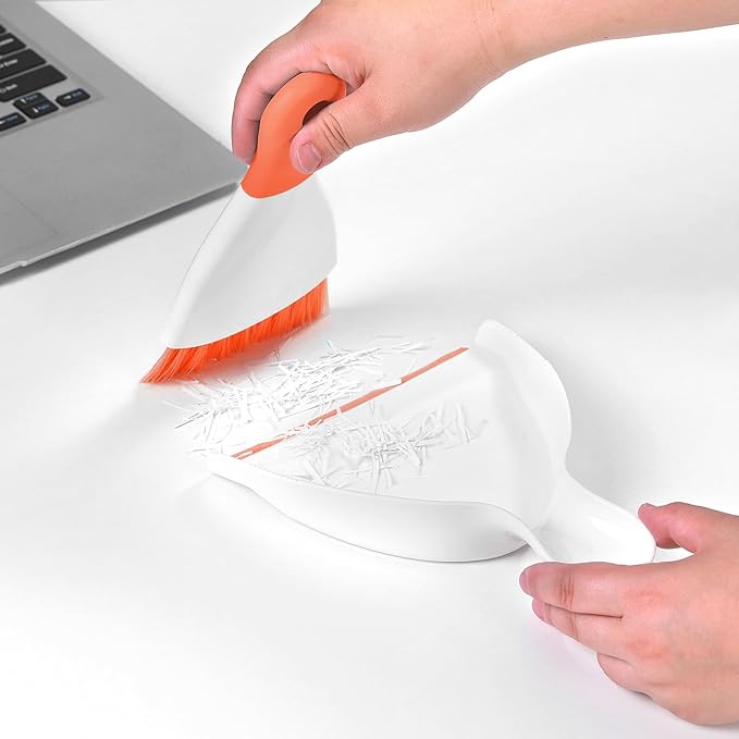 NACENA Mini Dustpan and Brush Set, Small Broom and Dustpan Set Dust Pan and Mini Hand Broom Dustpan and Broom Combo Compact for Home Table Keyboards Sofa Kitchen, Orange