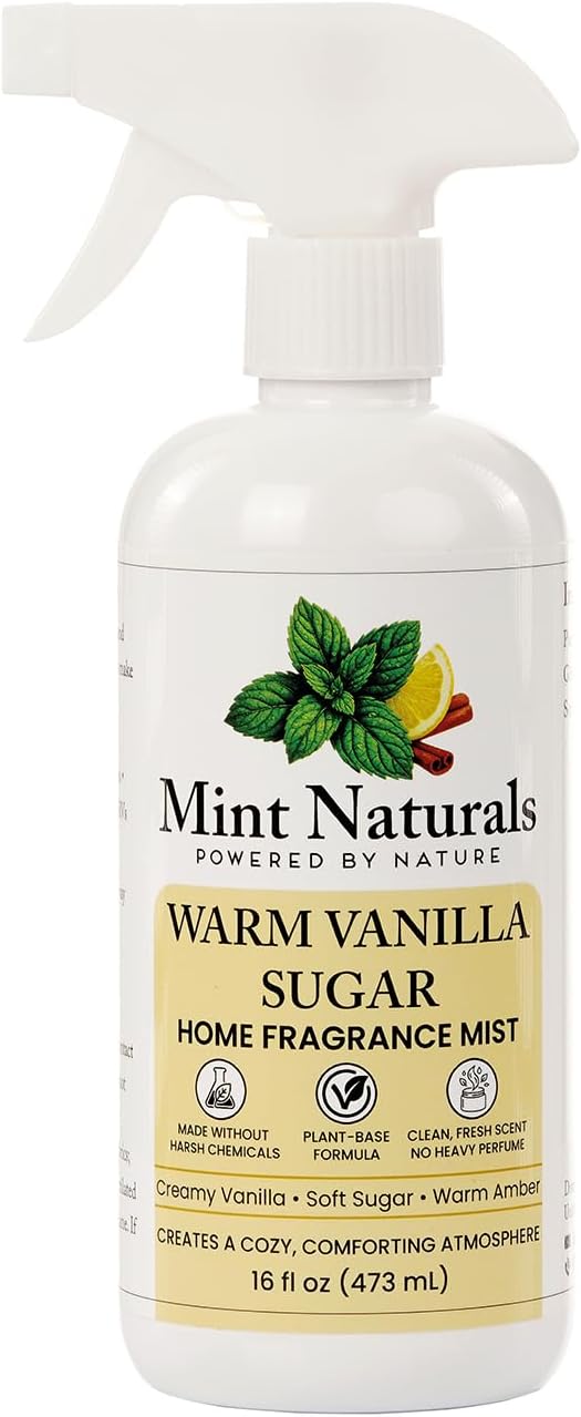Natural Warm Vanilla Room Spray & Odor Eliminator – Cozy Vanilla Sugar Fragrance Mist That Helps Refresh Indoor Air, 16 oz – Made in USA by Mint Naturals