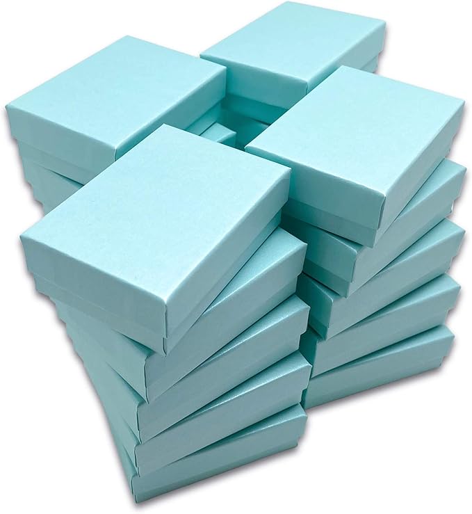 TheDisplayGuys - 100-Pack #32 Cotton Filled Cardboard Paper Jewelry Boxes Gift Case - Pearl Teal (3.3" x 2.3" x 1.0") - for Shipping or Storage