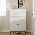 White Shoe Storage Cabinet - Fit up to Size 16, 3 Flip Drawers, Wooden Organizer for Entryway, Closet, Living Room