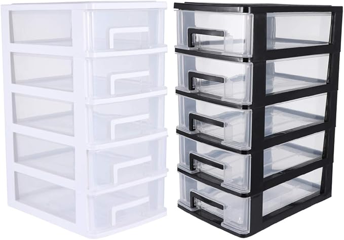PATKAW Multifunctional Five- layer Storage Cabinet, 8.3x5.9x12.3inch, 5 Plastic Storage Drawers, Organizer Box, Storage Container Case with Clear Drawer, Organizer Sundries Holder| Black
