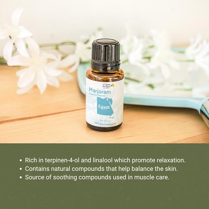 Marjoram Essential Oil - Direct from Al Sheikh for Export Egypt - Steam Distilled - Aceite de Mejorana for Aromatherapy, Massage, Diffuser, DIY Candle and Soap Making - 2lbs