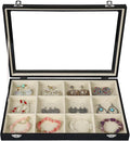 Stratalife Jewelry Organizer Bracelet Holder Organizer Box Earring Storage Drawer Jewelry Display Anti Tarnish Ring Holder For Women Girls 12 Grid (Beige Black)