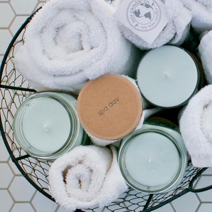 ECO CANDLE CO. Recycled Candle, Spa Day, 26 oz. - Scents of Flowers, Musk, Melon, Citrus, & Ocean Air - 100% Soy Wax, No Lead, Kraft Paper Label & Lid, Hand Poured, Phthalate Free