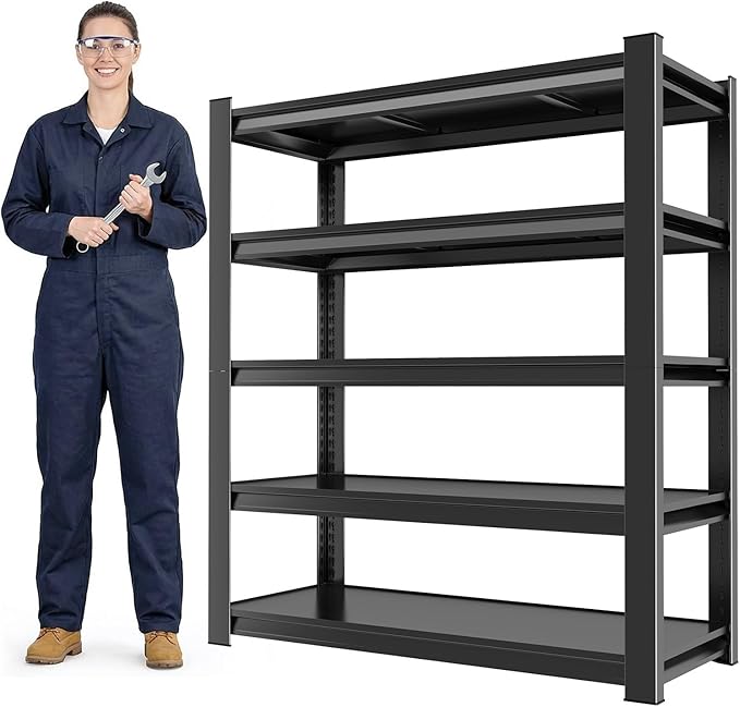 Notmise Garage Shelving, Ultra-Duty 5-Tier Steel Unit, 3000Lbs, Black Adjustable Organizer for Basement Warehouse(54" H x20 W x 14" D)